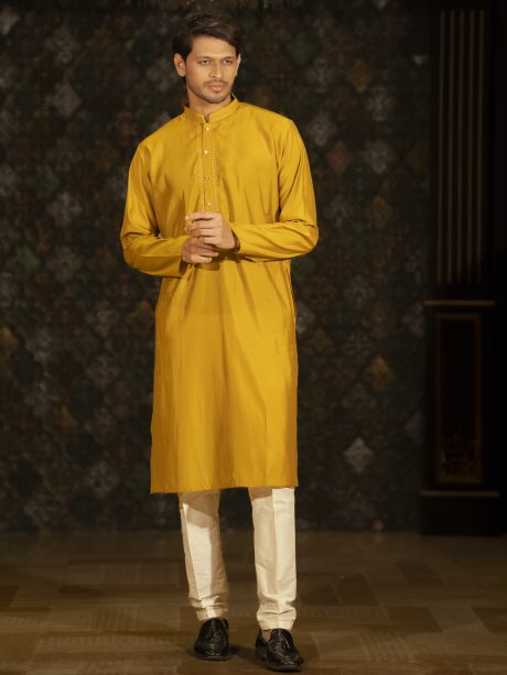 Regular Wear Yellow Cotton Panjabi