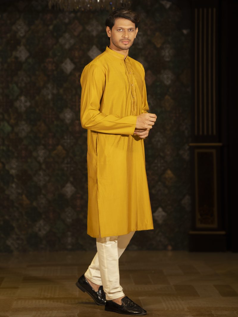 Regular Wear Yellow Cotton Panjabi