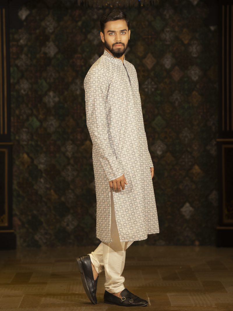 Gray Color Printed Cotton Panjabi For Eid