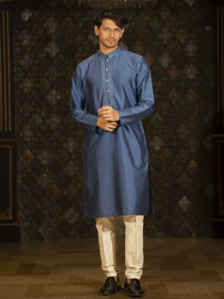 Blue Color Party Wear Silk Panjabi