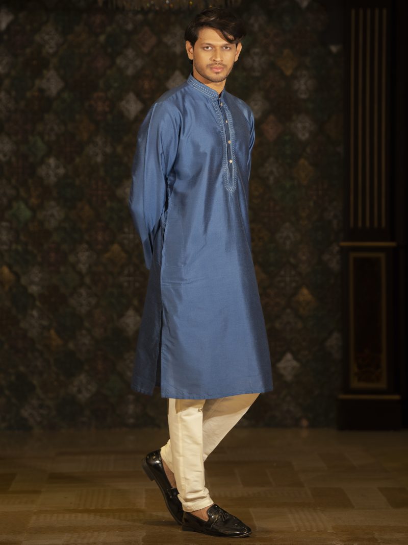 Blue Color Party Wear Silk Panjabi
