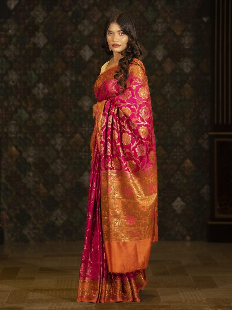 Magenta Color Casual Wear Silk Saree Crafted In Golden Jori Suta
