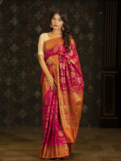 Magenta Color Casual Wear Silk Saree Crafted In Golden Jori Suta