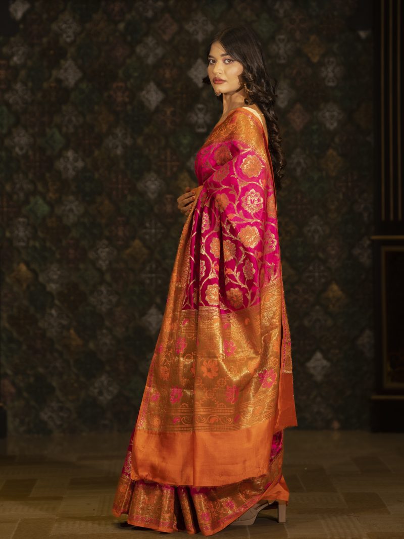 Magenta Color Casual Wear Silk Saree Crafted In Golden Jori Suta