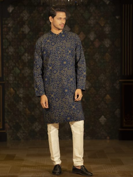 Blue Printed Cotton Panjabi