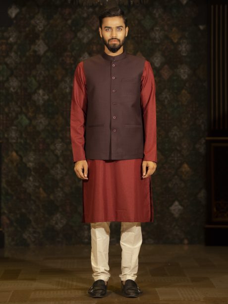 Maroon Color Silk Waist Coat For Your Matching Panjabi