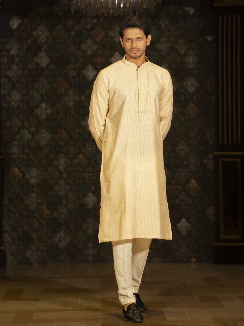 Cream Color Regular Fit Cotton Panjabi For Eid