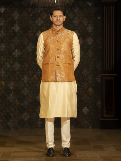 Matching Golden Color Casual Wear Silk Waist Coat