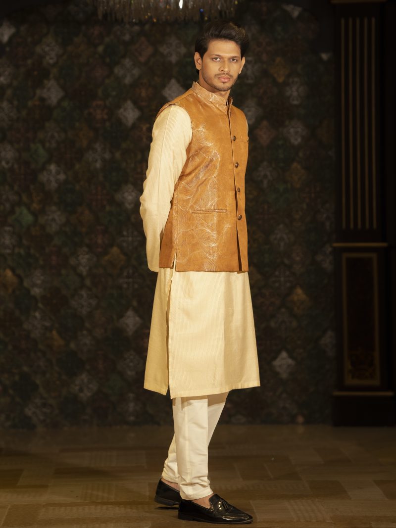Matching Golden Color Casual Wear Silk Waist Coat