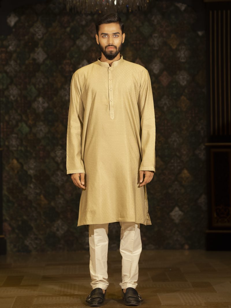Golden Color Casual Wear Cotton Panjabi