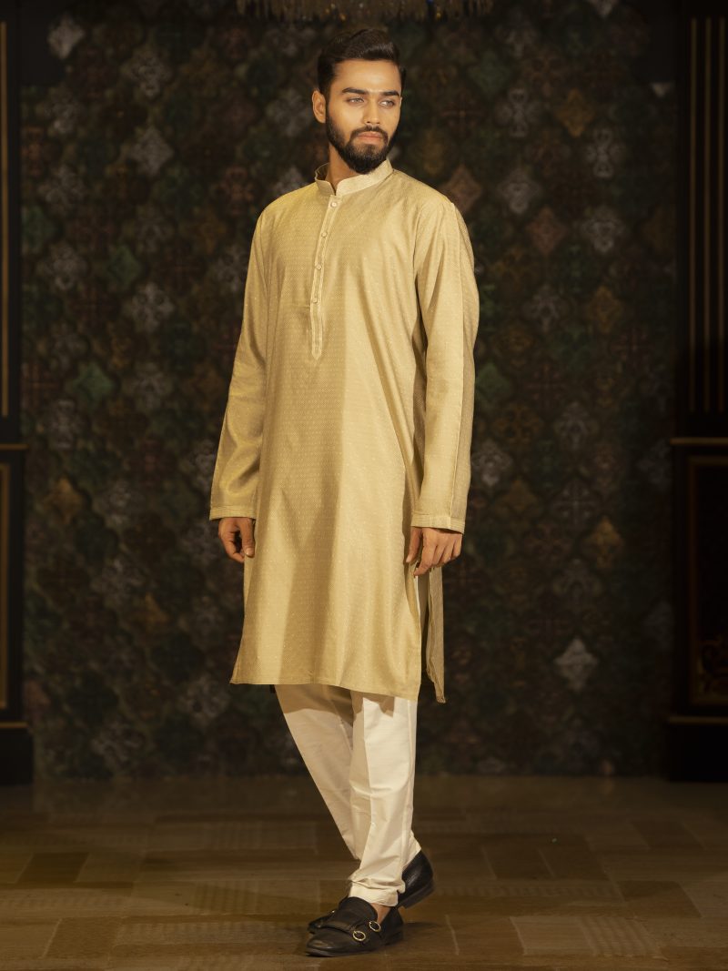 Golden Color Casual Wear Cotton Panjabi