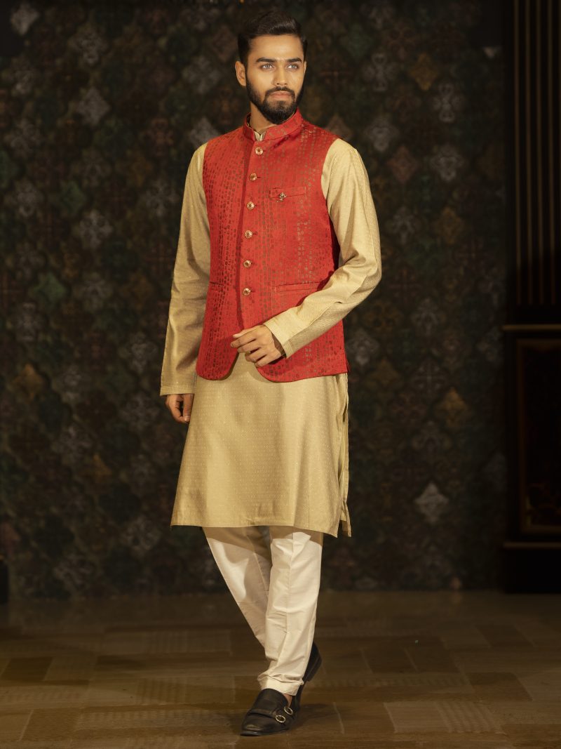Red Color Cotton Waist Coat, Perfect Match For Your Party And Eid Wear