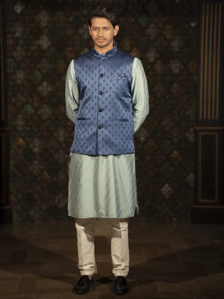 Blue Color Silk Waist Coat, Complete Your Perfect Eid Look