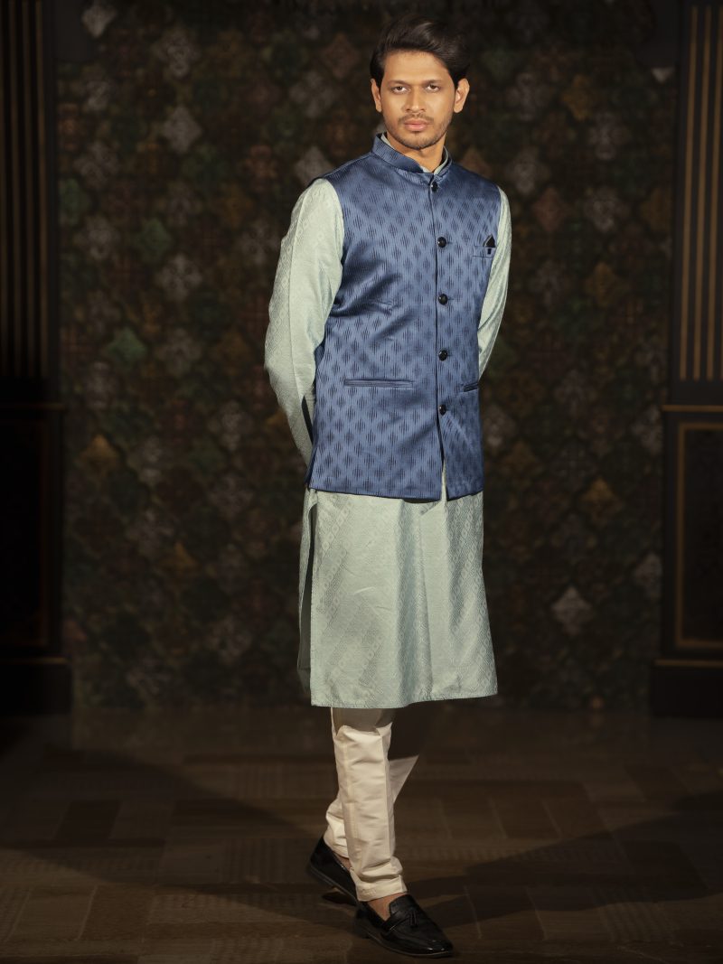 Blue Color Silk Waist Coat, Complete Your Perfect Eid Look