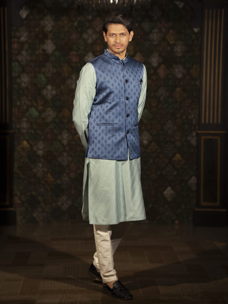 Blue Color Silk Waist Coat, Complete Your Perfect Eid Look