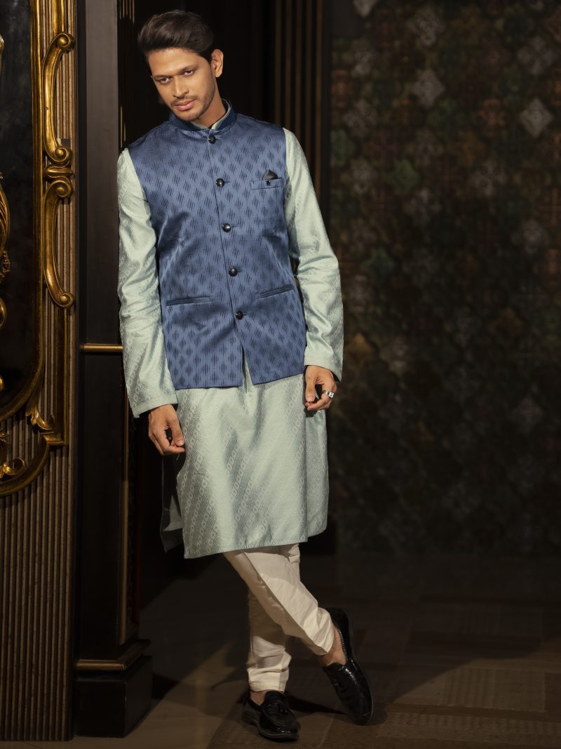 Blue Color Silk Waist Coat, Complete Your Perfect Eid Look