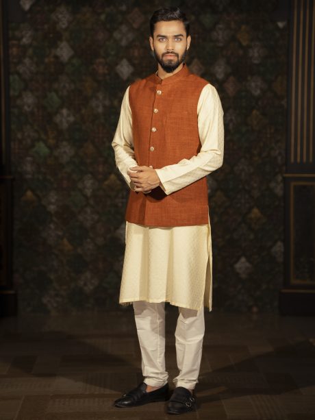 Caramel Color Party Wear Cotton Waist Coat