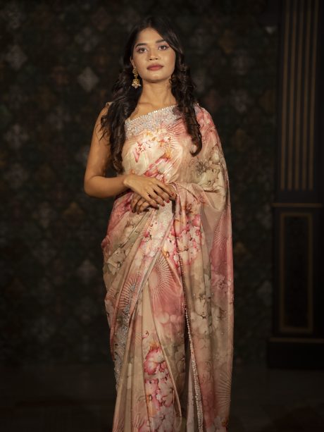 Party Wear Golden Pink Silk Saree