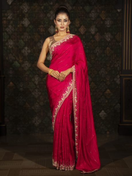 Party Wear Magenta Color Silk Saree