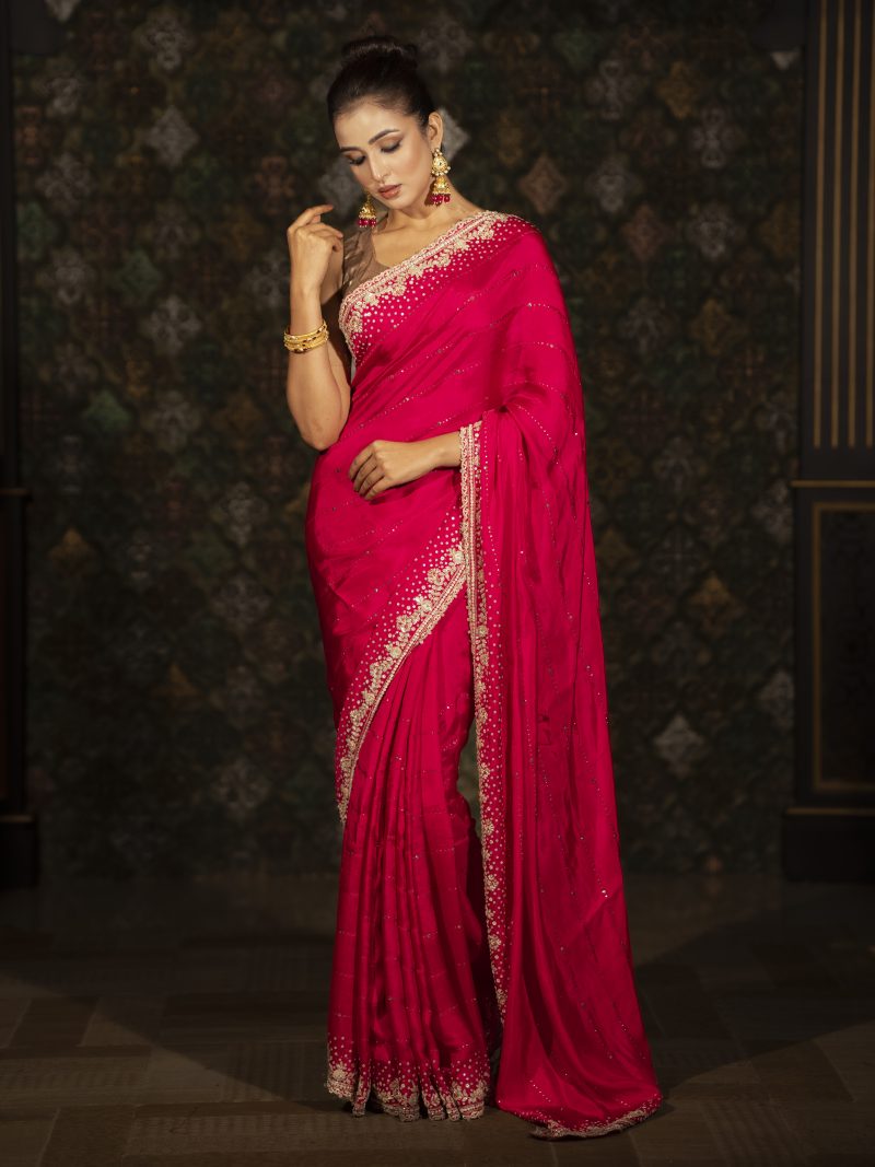 Party Wear Magenta Color Silk Saree