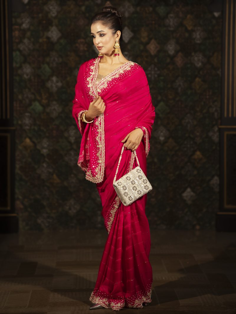 Party Wear Magenta Color Silk Saree