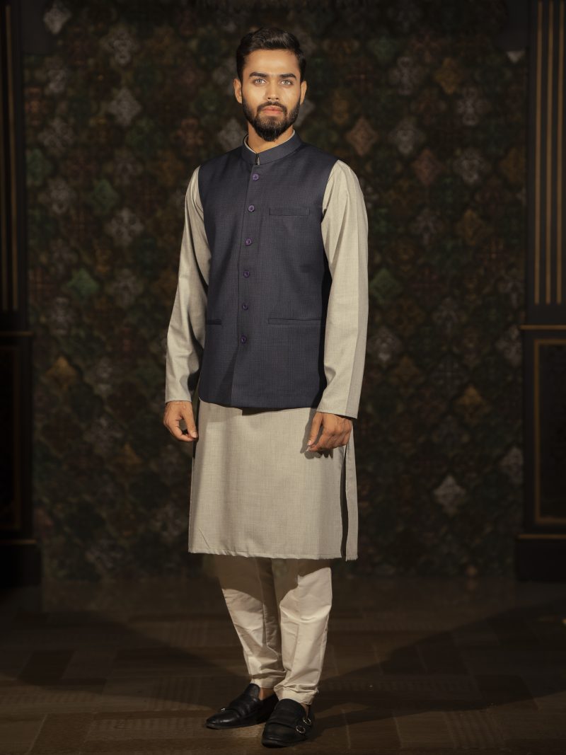 Regular Fit Tropical Blue Waist Coat, Perfect Match For Your Eid Panjabi
