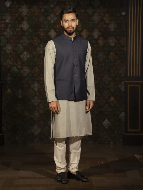 Regular Fit Gray Color Cotton Waist Coat, Your Perfect Match For Eid Panjabi