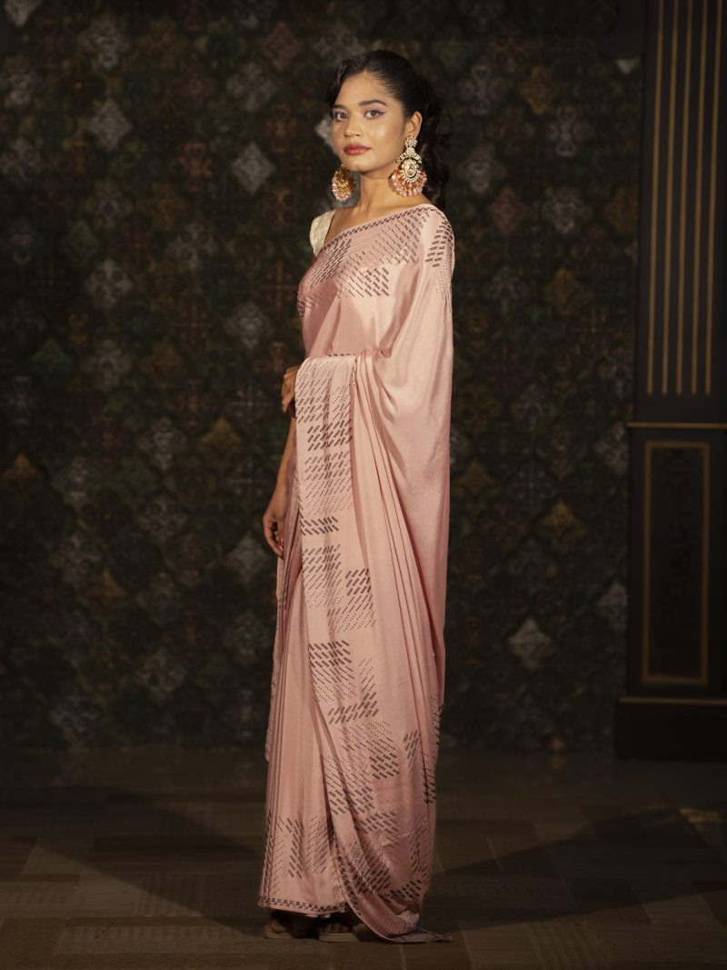 Pink Swarovski Stone Worked Silk Saree