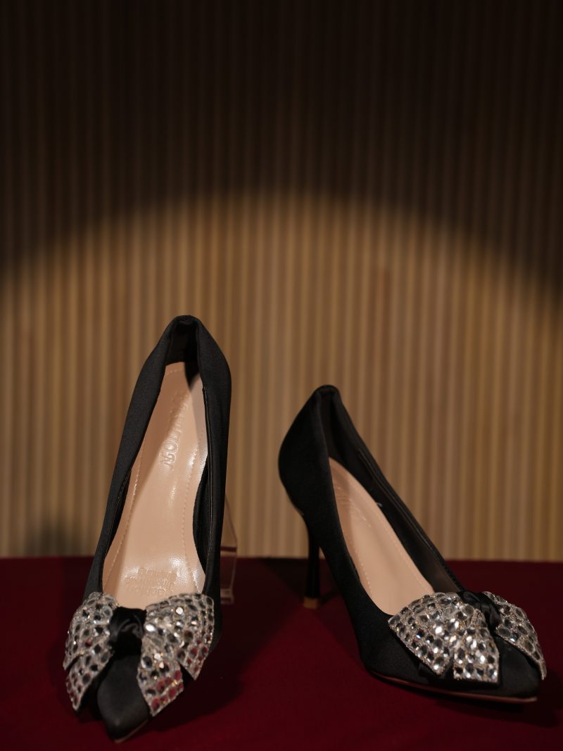 Black ladies shoes with Transparent stone work