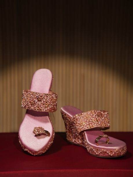 Zardozi Work Baby Pink Ladies Shoes
