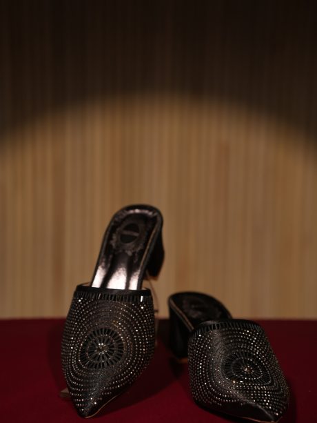 Black Crystal Stone Work Ladies Shoes