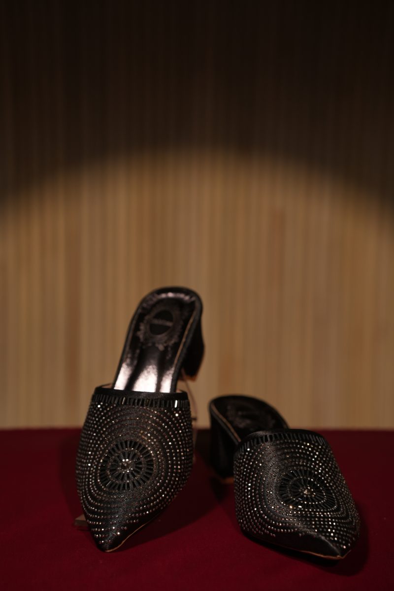 Black Crystal Stone Work Ladies Shoes