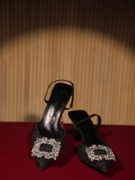 White Crystal Stone Crafted Ladies Shoes