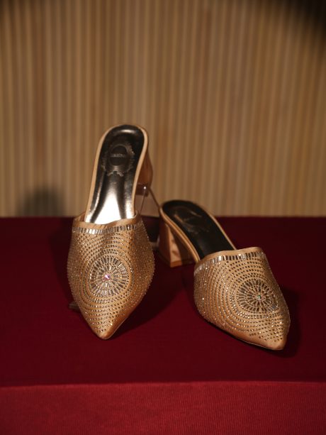 Golden Color Party Wear Ladies Shoes