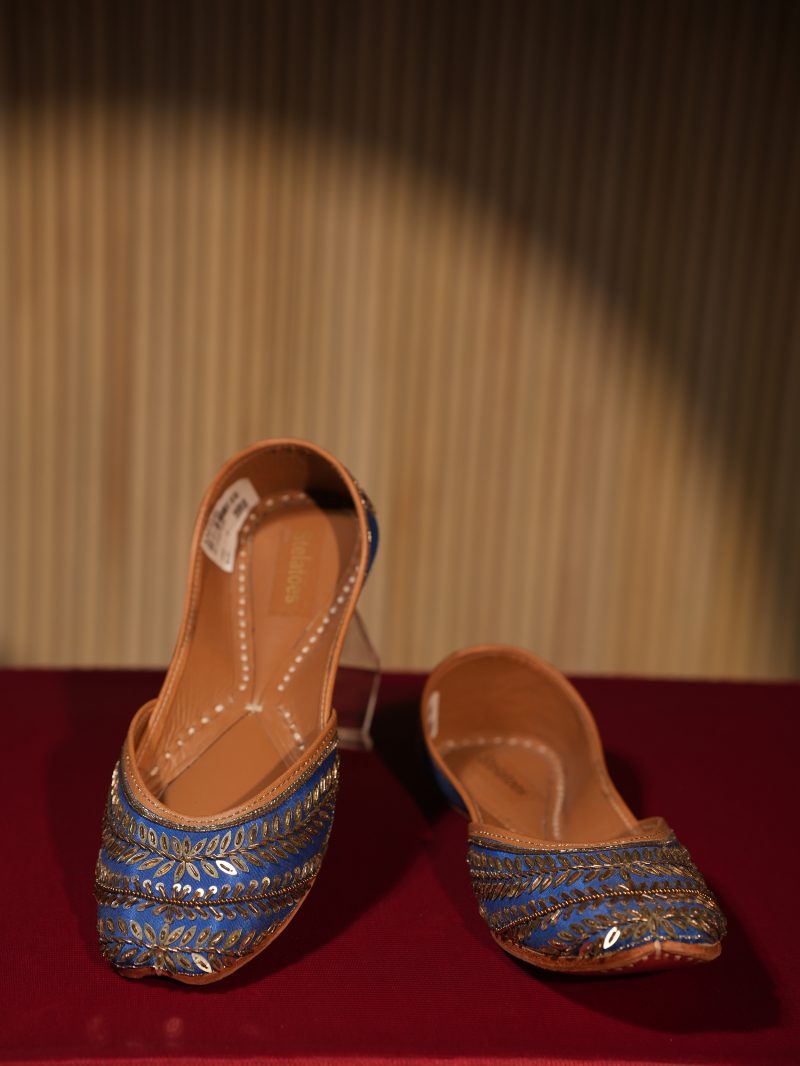Blue And Golden Color Party Wear Ladies Shoes