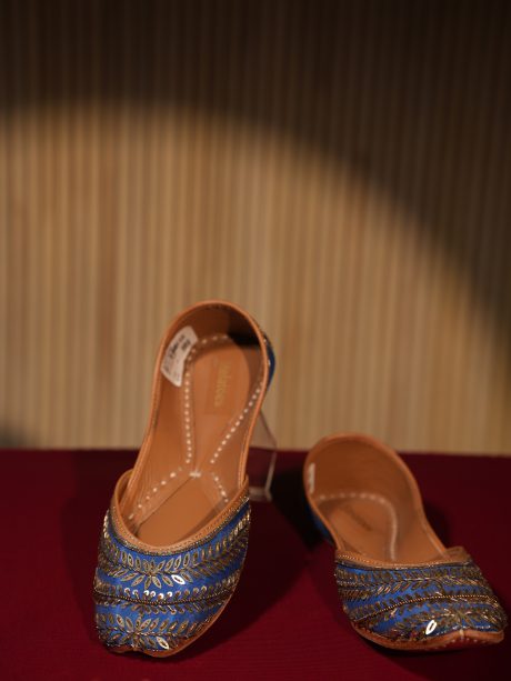 Blue And Golden Color Party Wear Ladies Shoes