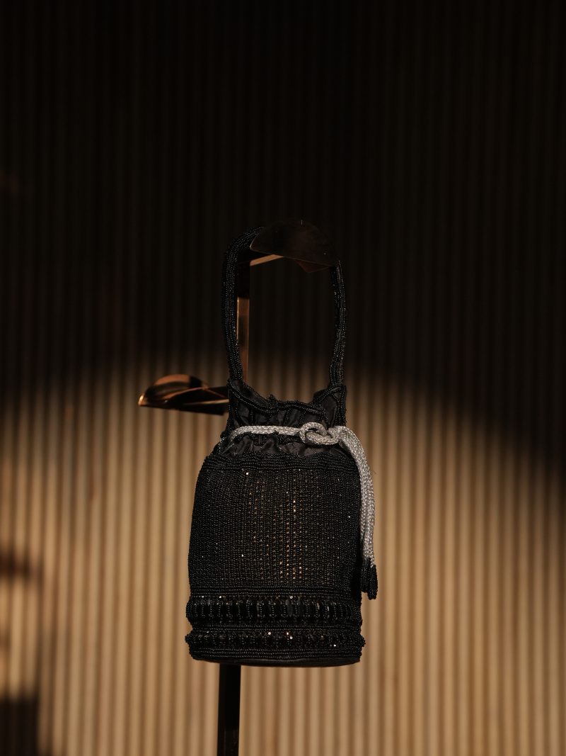 Stone Work Black Ladies Purse