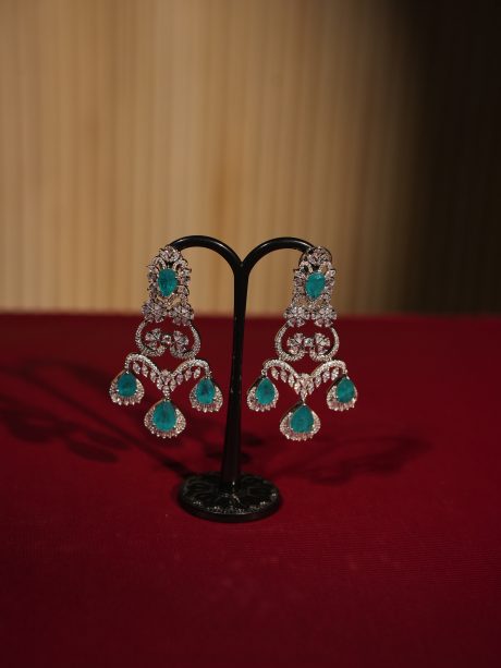 Pastel Blue Color Diamond Cut Stone Ear Ring
