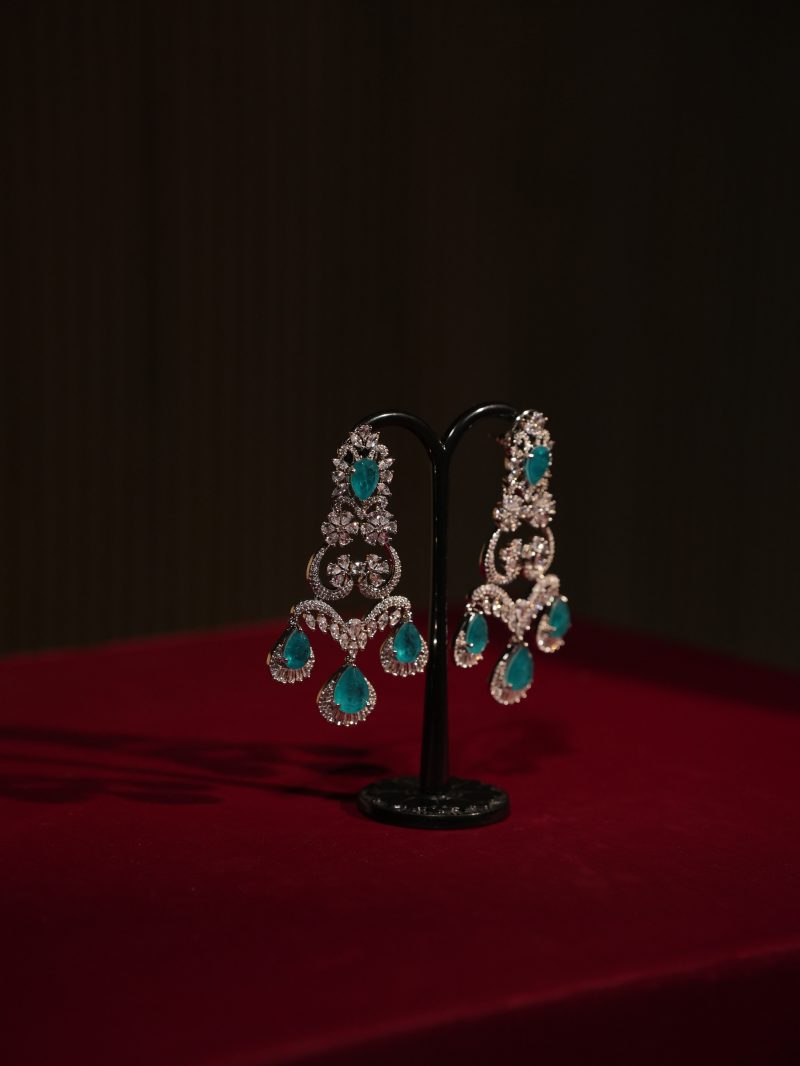 Pastel Blue Color Diamond Cut Stone Ear Ring