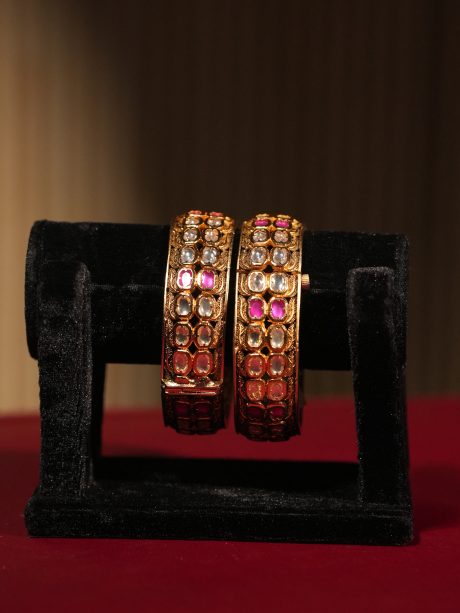 Ruby & Kundan Work Golden Color Bridal Wear Bangles