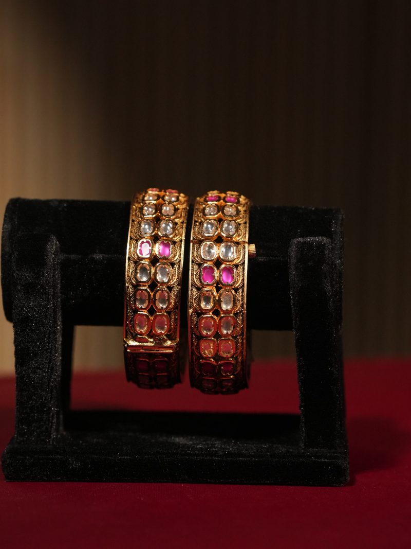 Ruby & Kundan Work Golden Color Bridal Wear Bangles