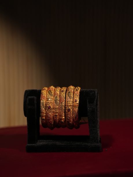 Antique Gold Plate & Ruby Stone Work Bridal Wear Bangles