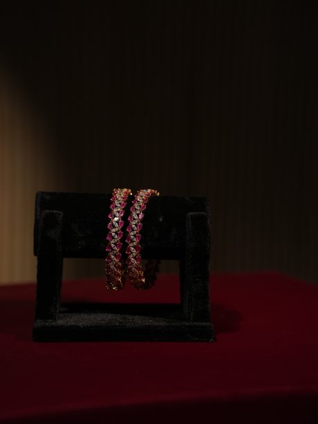 Beautiful Looking Ruby and Diamond Cut Stone Work Party Wear Bangles