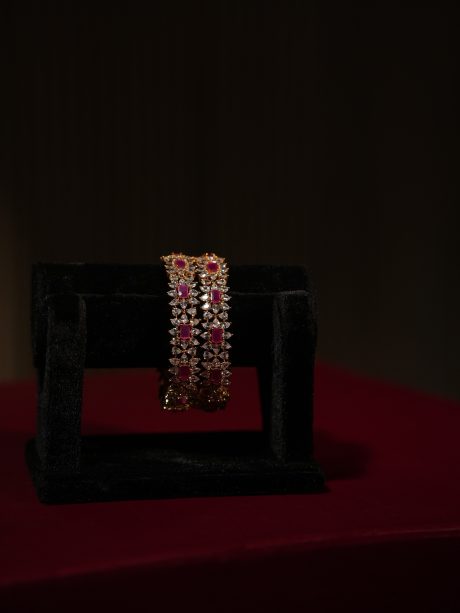 Tremendous Ruby and Diamond Cut Stone Work Party Wear Bangles