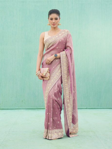 Charming Purple Color Party Shimmer Silk Saree