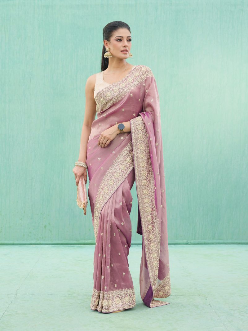 Charming Purple Color Party Shimmer Silk Saree