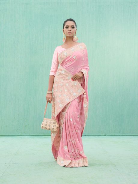 Charming Pink Color Khaddi Silk Party Saree