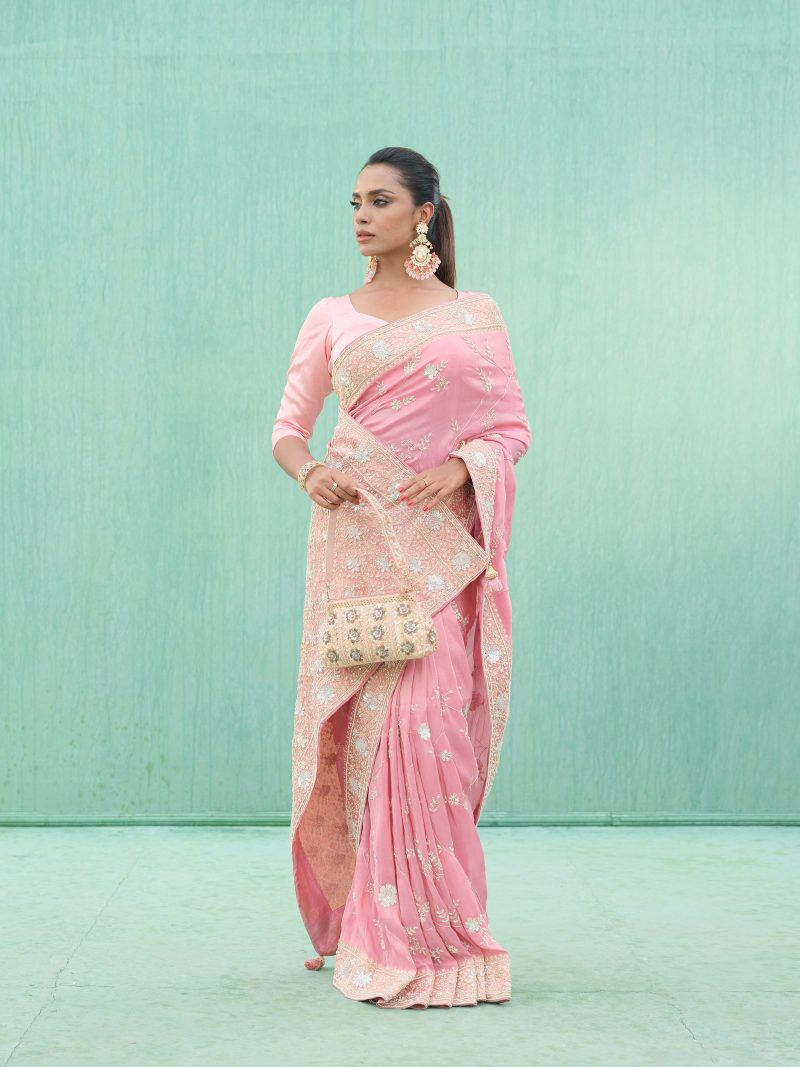 Charming Pink Color Khaddi Silk Party Saree