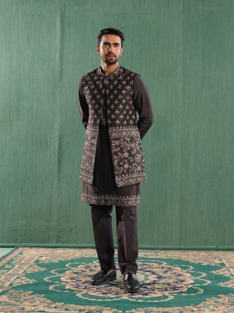 Splendid Looking Gray Color Party Wear Silk Koti Set.