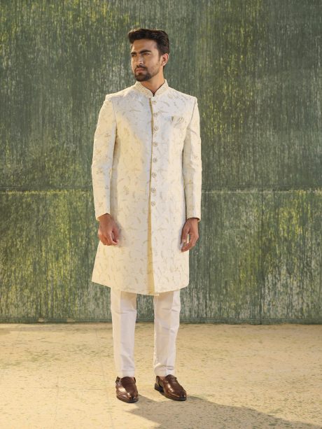 Glamorous Off White Color Silk Sherwani